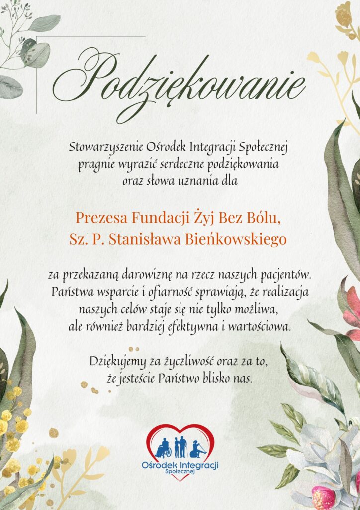 podziękowania za darowiznę