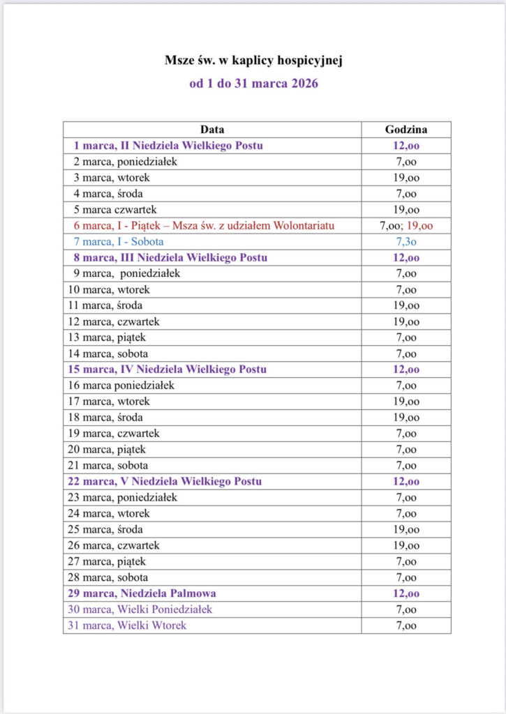 harmonogram mszy św.